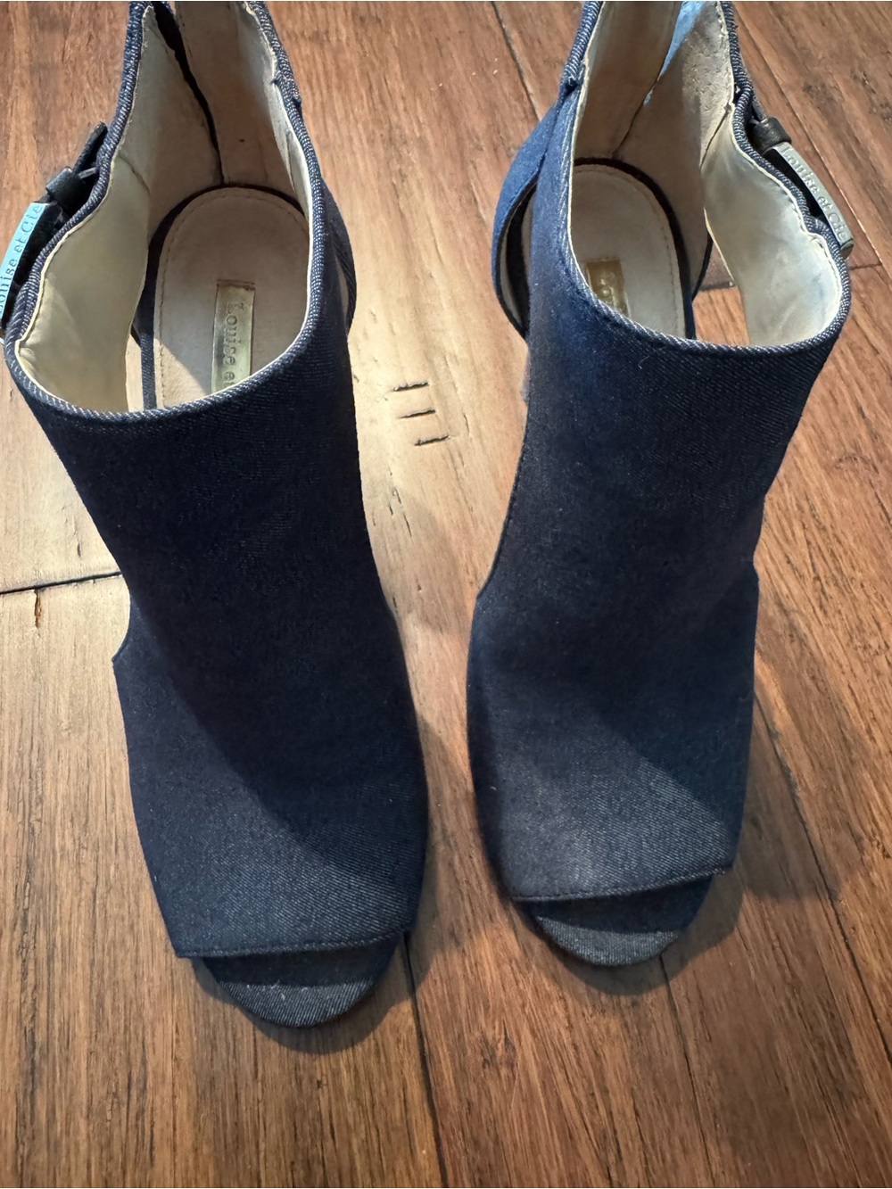 Women’s Open-Toe Ankle Booties in Dark Denim